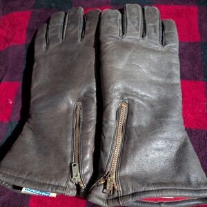 Brown Vintage Leather Gloves with Zipper by Hondaline Brand
